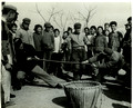 Peasants in Dafeng county (Jiangsu province) using a shoulder pole for a tug-o-war contest 以扁担拔河
