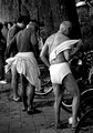Seasoned swimmers toweling off after a bath in the lake in late October
