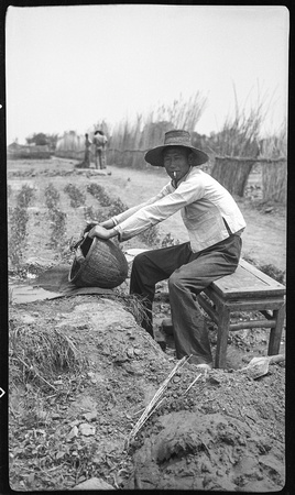 Chinese farmer at well
